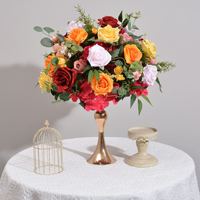 Boule de fleurs artificielles en soie rose rouge orangé de haute qualité, couleurs chaudes, pour centres de table de mariage, arrangements et décorations d'arche