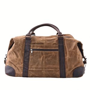 Sac de voyage d'affaires rétro style européen et américain en toile cirée imperméable et cuir de vachette, grande capacité respirante 36-55L - Product Image 4