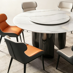 Ensemble de table à manger ronde moderne en marbre avec 8 sièges, plateau rotatif, design contemporain, meubles pour la maison - Product Image 2