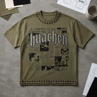 T-shirt de luxe 300 g/m² pour homme, avec œillets métalliques, motif graphique en strass, imprimé journal, streetwear, personnalisable, marque privée, OEM