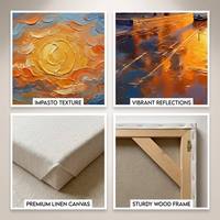 Peinture à l'huile sur toile peinte à la main, sur mesure, grande taille, coucher de soleil orange, texture épaisse, couteau à palette, art mural pour salon de luxe