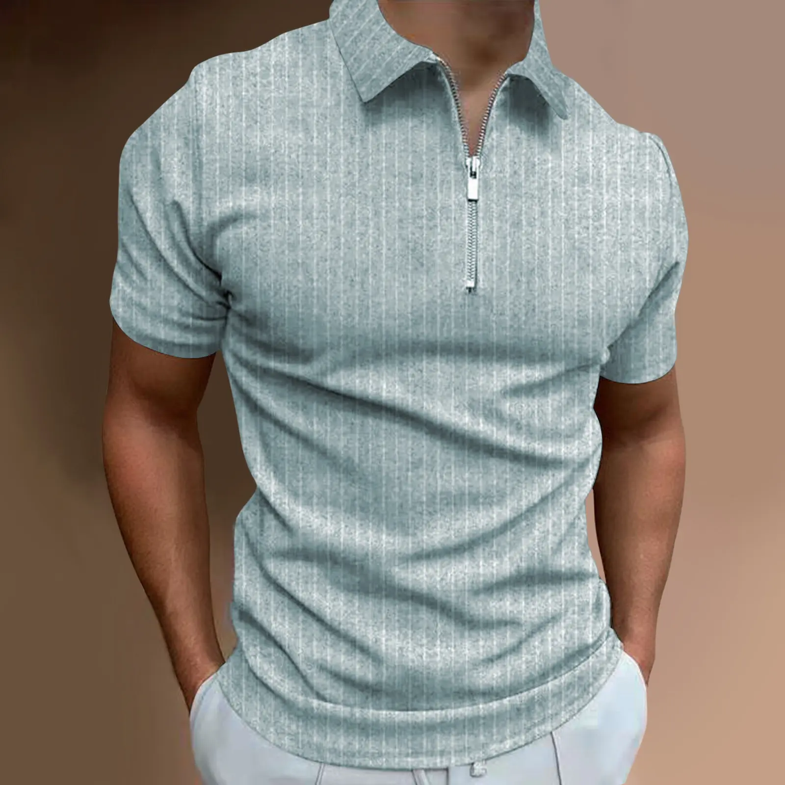 Wholesale Oversized Men Casual Loose Turn-down Collar Zipper Tops Men Slim Polo Shirts