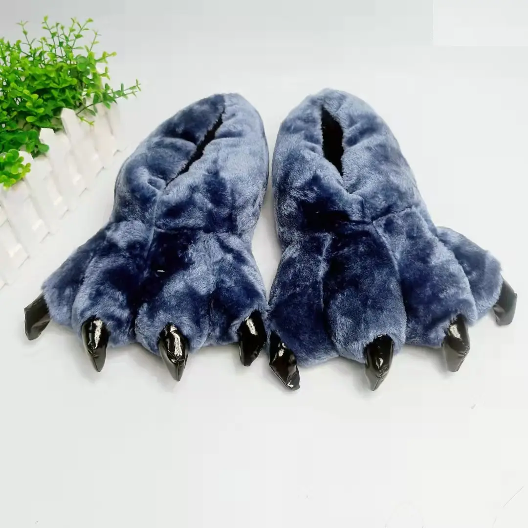 High quality factory all colors plush animal claw indoor winter shoes dinosaur cute fashion Paw plush slippers slides