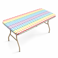 Elastische Kante Regenbogen-Wellen PEVA Tischdecke 8ft Wasserdichte Einweg-Rechteckige Kunststoff-Tischabdeckung für Großhandel und Veranstaltungen