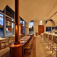 Meubles de restaurant sur mesure, table de buffet en bois, table à manger avec éclairage LED pour café, hôtel, buffet, design d'intérieur