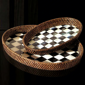 Juego de 2 bandejas de ratán con perla Madre, conjunto de 2 bandejas de ratán hechas en Vietnam, venta al por mayor - Product Image 1