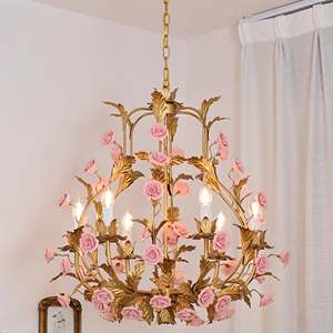 Lustre romantique de style ferme pour boutique de robes de mariée, café, fer, céramique, certifié UL, lustre en céramique à 6 lumières, <span class=keywords><strong>rose</strong></span> - Product Image 2