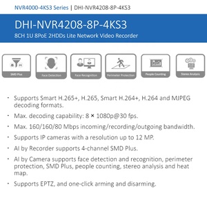 <span class=keywords><strong>NVR4208</strong></span>-4KS3 <span class=keywords><strong>NVR4208</strong></span>-8P-4KS3 <span class=keywords><strong>8CH</strong></span> 1U 2HDD 40TB alhua <span class=keywords><strong>4k</strong></span> 12MP 8MP 6MP 5MP 4MP 3MP 2MP 1080P CCTV Camera <span class=keywords><strong>Dahua</strong></span> NVR 8 kênh hệ thống - Product Image 3