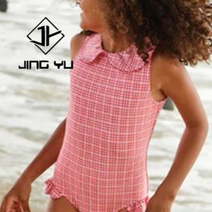 2025 Hot Selling Beachwear Plaid Baby Doll Collar <b>Cute</b> Luxury Girls Bikini Custom Nylon One Piece Swimsuit - Product Image 2