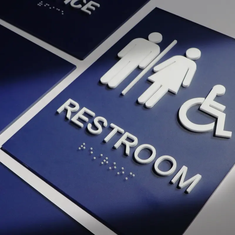 EZD personalizado ADA Braille señalización baño signo baño acrílico puerta signo placa moderna decoración del hogar inodoro signo