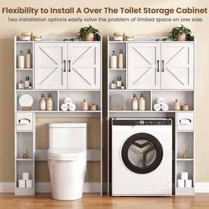 Armario de almacenamiento SENYU blanco sobre el inodoro con puertas y estantes, estilo rústico, organizador de baño que ahorra espacio - Product Image 4