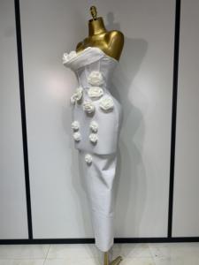 Abito Aderente da Donna Senza Spalline con <span class=keywords><strong>Fiori</strong></span> Bianchi Elegante Sexy Moda Casual Streetwear <span class=keywords><strong>per</strong></span> Club e Feste di Compleanno - Product Image 2