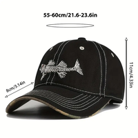 Topi Baseball 6 Panel Bordir Tulang Ikan 100% Katun Jahitan Kontras Unisex untuk Memancing Santai di Luar Ruangan, Topi Pelindung Matahari untuk Pria/Wanita