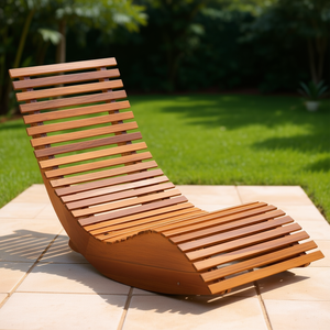 Chaise longue à bascule en bois d'acacia, bois de manguier brun, mobilier de patio extérieur, design contemporain, style moderne - Product Image 2