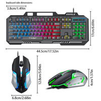 Ensemble clavier et souris filaire T-WOLF TF600 avec plaque en fer, clavier et souris rétroéclairés RVB, panneau métallique, jeu, bureau spécifique