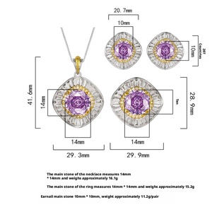 Wholesale Fashion Eco-friendly Copper 14-10mm Violet Zirconia Non Tarnish Floral Pendant <b>Earrings</b> Jewelry <b>Set</b> for Refined - Product Image 2