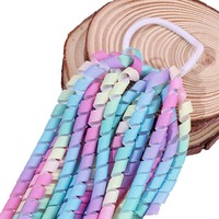 Pita Rambut Keriting Model Kuncir Tinggi dengan Ikat Rambut Pelangi Warna-warni, Pita Grosgrain Elastis Spiral untuk Acara Cheerleading