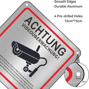 Segno di videosorveglianza personalizzato SECURUN proprietà privata 15X15 cm segno di sorveglianza della telecamera in alluminio - Product Image 3