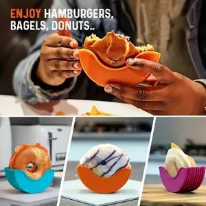 Reusable Retractable Food Grade Silicone Hamburger Holder Silicon Cheese Burger Holder For Eating