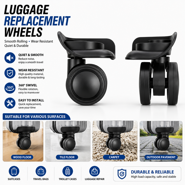 55mm Injection Molded Replacement Luggage Wheels 360 Swivel Double Suitcase Caster Wheels Quiet Durable Travel Bag Repair