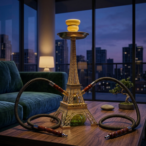 Set Narghilè Moderno a Doppio Tubo in Lega di Zinco e Vetro con Design <span class=keywords><strong>Torre</strong></span> <span class=keywords><strong>Eiffel</strong></span> per Bar e Discoteche - Product Image 2