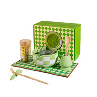 Ensemble de thé matcha en céramique YUBIN R, 520 ml, style japonais Japandi, écologique, résistant à la chaleur, boîte colorée à carreaux, bol avec bec verseur