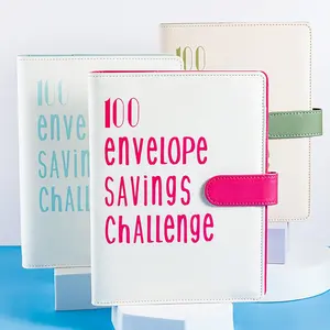 Hot Selling Modern PU Leather Money Saving Manual 100 Day Cash Challenge Plan With Cash Envelope Binder Budget Book