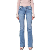 Jean évasé bleu taille mi-haute pour femme, coupe bootcut, respirant, lavable, vintage, super extensible, délavage classique, avec logo à la taille, idéal pour l'été
