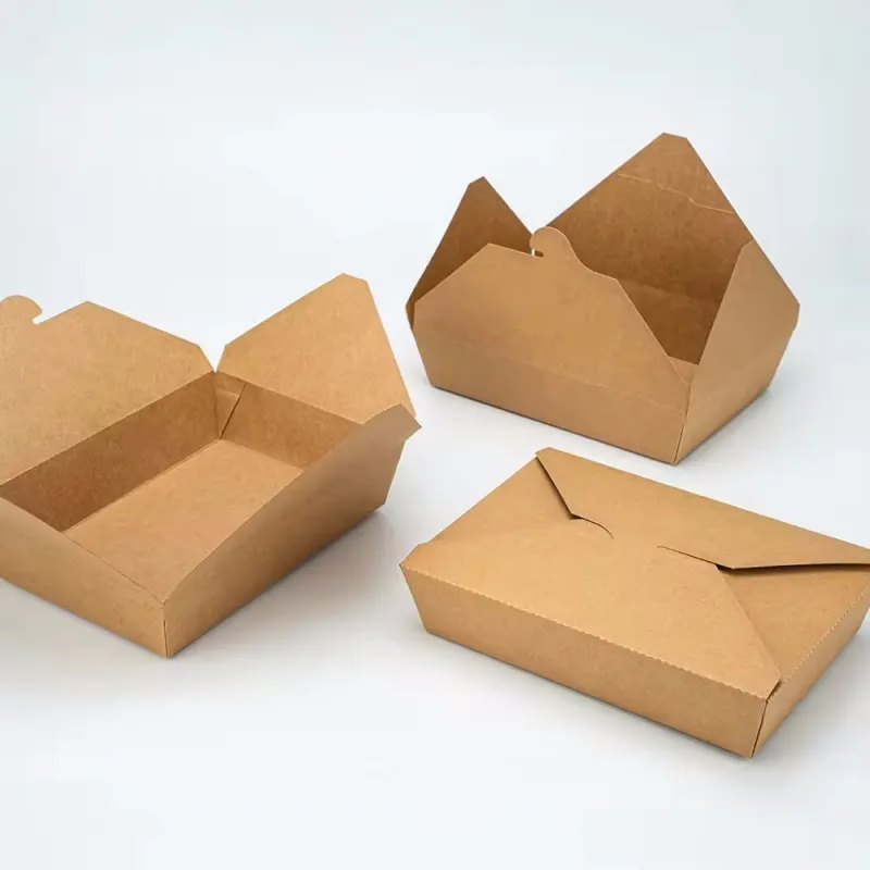 Contenedores de comida reciclables de 1480ml, fiambrera de papel Kraft desechable para comida, resistente a la grasa de fugas para catering de restaurante