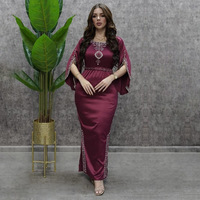 Robes ajustées à la taille, style arabe élégant, avec strass thermocollés, ourlet crayon fendu et manches trois-quarts, pour le Moyen-Orient