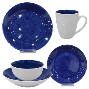 10.5/7.5/8/5.5 polegada forno de microondas seguro escuro azul prato sopa prato tigela 18 peças pintados à mão branco porcelana cerâmica