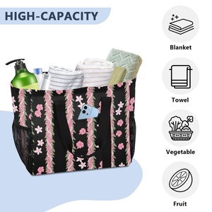 <b>Large</b> Pink Puakenikeni Flower Reusable Canvas Dust Bags Hawaii Dirty Clothes Custom Design Laundry Basket with Handle - Product Image 5