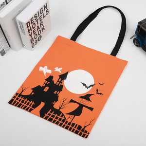 Bolsa de Lona de <span class=keywords><strong>Halloween</strong></span> al por Mayor, Naranja, con Estampado de Castillo Encantado, Fantasma y Murciélago, Reutilizable, para Regalos de Fiesta de Truco o Trato, Bolsa de Compras - Product Image 4