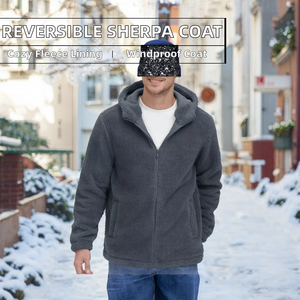 Veste en polaire sherpa réversible personnalisée pour homme, fermeture éclair intégrale, confortable, chaude, coupe classique, manteau d'hiver décontracté, veste unie teinte - Product Image 2