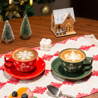 Joli ensemble tasse et soucoupe en céramique gaufrée de Noël, tasse à café ou à lait INS pour couple, idéale pour le thé de l'après-midi