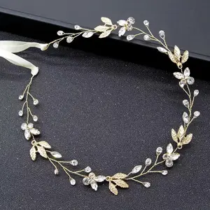 Fascia per capelli con fiore di strass di perle da sposa accessori per capelli da sposa da donna gioielli in oro chiaro accessori da sposa