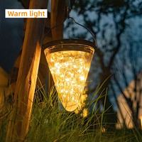 Lanterne solaire LED étanche à suspendre et à poser au sol avec capteur automatique pour extérieur, jardin, patio, décoration d'arbre, guirlande lumineuse en fil de cuivre en forme de cône
