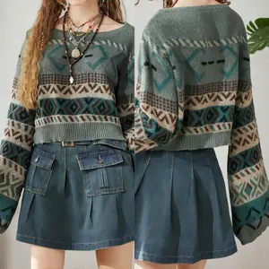 Set Sweater rajut wanita, pakaian gaya garam lembut musim gugur 2024, rok pendek Denim dua potong