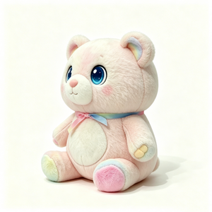 Custom Rainbow Accent Sitting <b>Bear</b> Plush Toy, <b>Cute</b> Gradient Rainbow Bow Teddy <b>Bear</b> Plushie, Soft Pink Pastel Teddy <b>Bear</b> Stuffed - Product Image 2