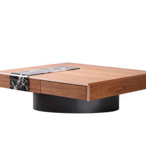 LU Petite table basse de salon moderne en bois et en acier inoxydable durable et facile à nettoyer - Product Image 1