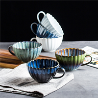 Ensemble tasse et soucoupe à thé en porcelaine côtelée motif chrysanthème bleu vintage 220 ml, résistant à la chaleur, écologique, vaisselle de style américain