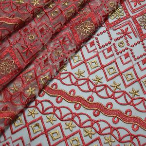 HA-16784 중국 공장 자수 얇은 명주 그물 메쉬 마당에 의해 기하학적 자수 직물 - Product Image 5