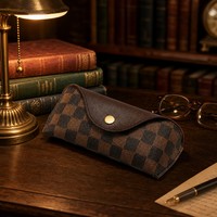 Estuche para Gafas de Sol a Cuadros con Logotipo Personalizado, Porta Gafas de Cuero Suave en Forma de U, Cierre a Presión, Funda Protectora, Fábrica OEM