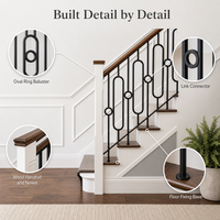 Rampe d'escalier moderne en fer forgé, balustre ovale en métal style Art Déco, main courante en fonte, rampe d'escalier personnalisée en fer forgé pour villa et intérieur de maison