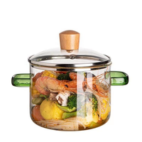 Casserole et faitout modernes en verre borosilicate avec poignées doubles et couvercle en verre, ensemble d'ustensiles de cuisson pour gaz et induction