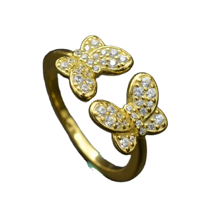 Jewelry Simple Fashion 925 Sterling silver pair golden butterflies rings for women