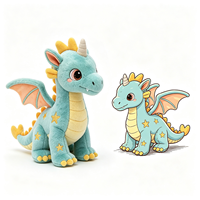 Peluche douce de dragon ailé bleu avec motifs étoiles, jouet en peluche personnalisé en gros