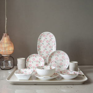 Assiettes et bols sous glaçure, service de table blanc en céramique, <span class=keywords><strong>vaisselle</strong></span> japonaise, service de table floral - Product Image 1