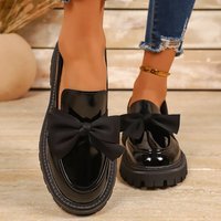 Mocassins à nœud grande taille populaires à semelle épaisse antidérapante, chaussures simples rétro en cuir pour femmes
