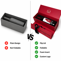 Boîte cadeau pliable écologique pour vin avec ruban en satin, logo personnalisé, emballage haut de gamme à couvercle rabattable pour vin et champagne, OEM ODM